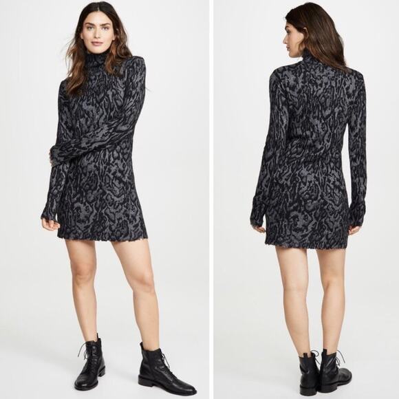 Pam & Gela Ocelot Mock Neck Dress Grey - Picture 1 of 14